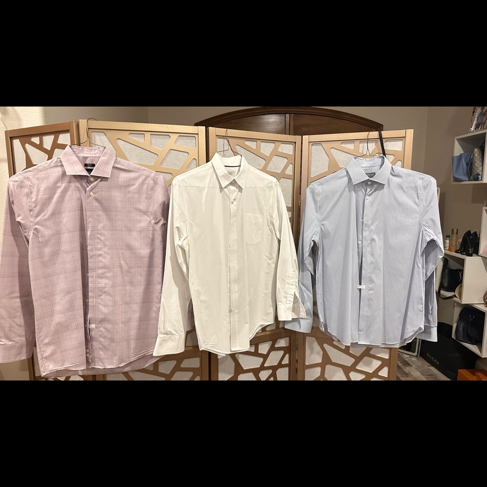 3 men’s button-down dress shirts